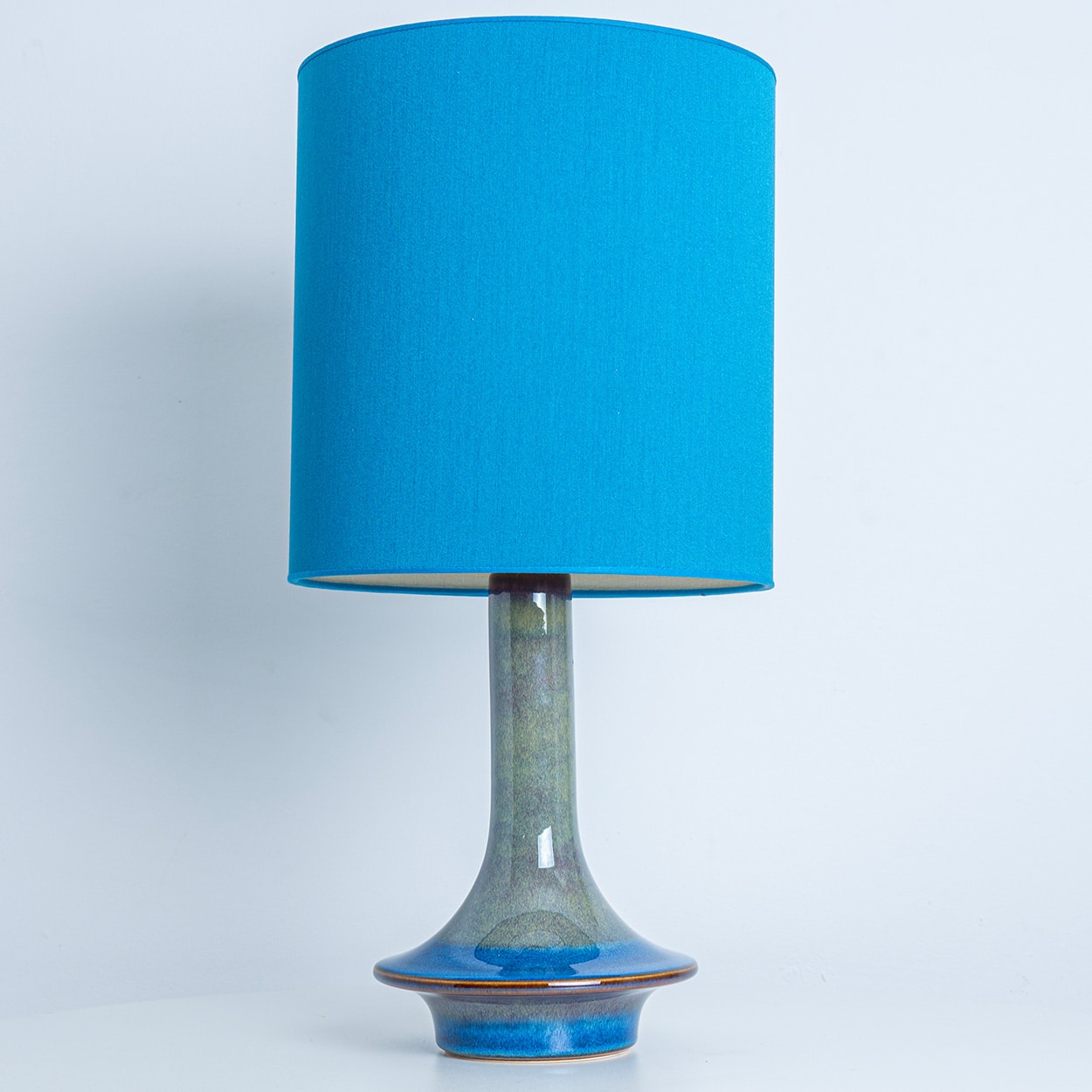 Pair of Blue Green Ceramic Cone Table Lamps by Soholm, Denmark 1960
