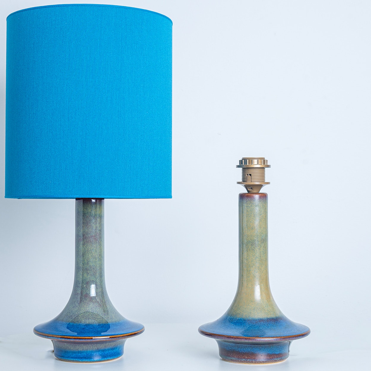 Pair of Blue Green Ceramic Cone Table Lamps by Soholm, Denmark 1960