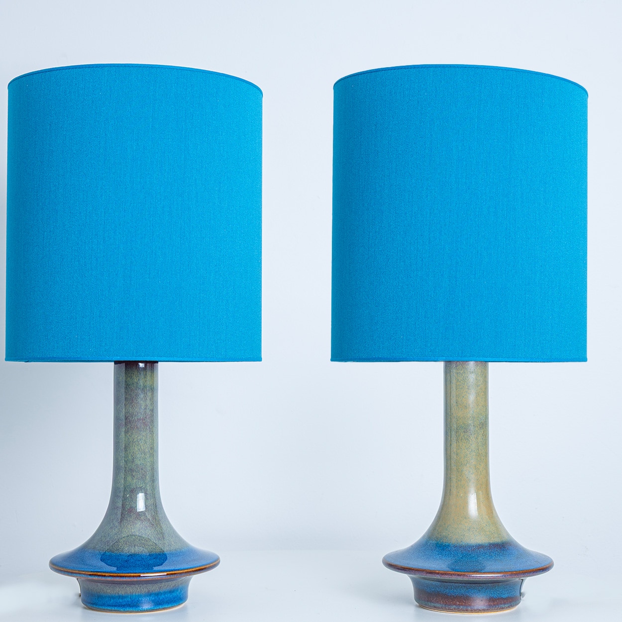 Pair of Blue Green Ceramic Cone Table Lamps by Soholm, Denmark 1960
