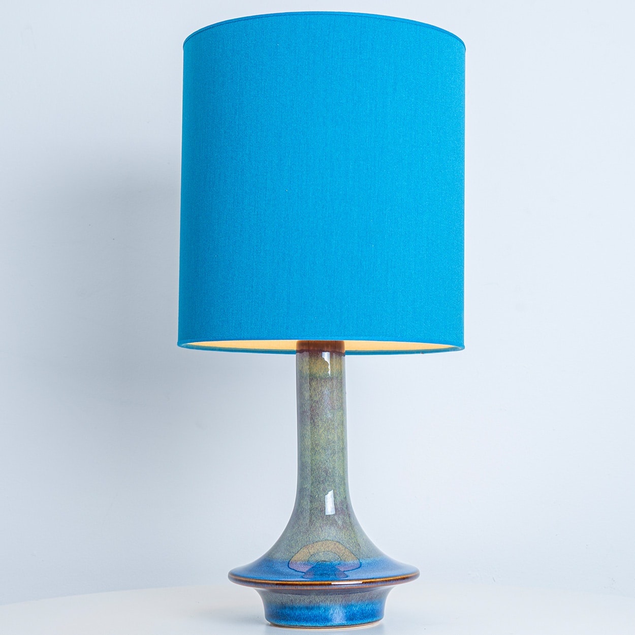 Pair of Blue Green Ceramic Cone Table Lamps by Soholm, Denmark 1960