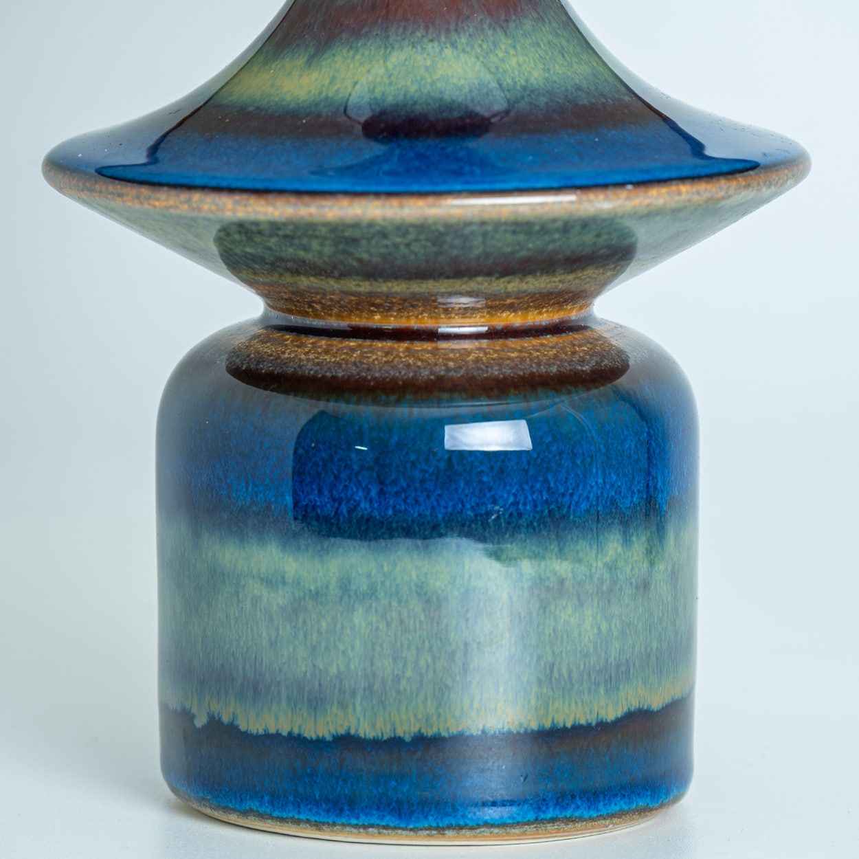 Pair of Blue Ceramic Table Lamps by Soholm, Silk Lampshade, Denmark 1960s