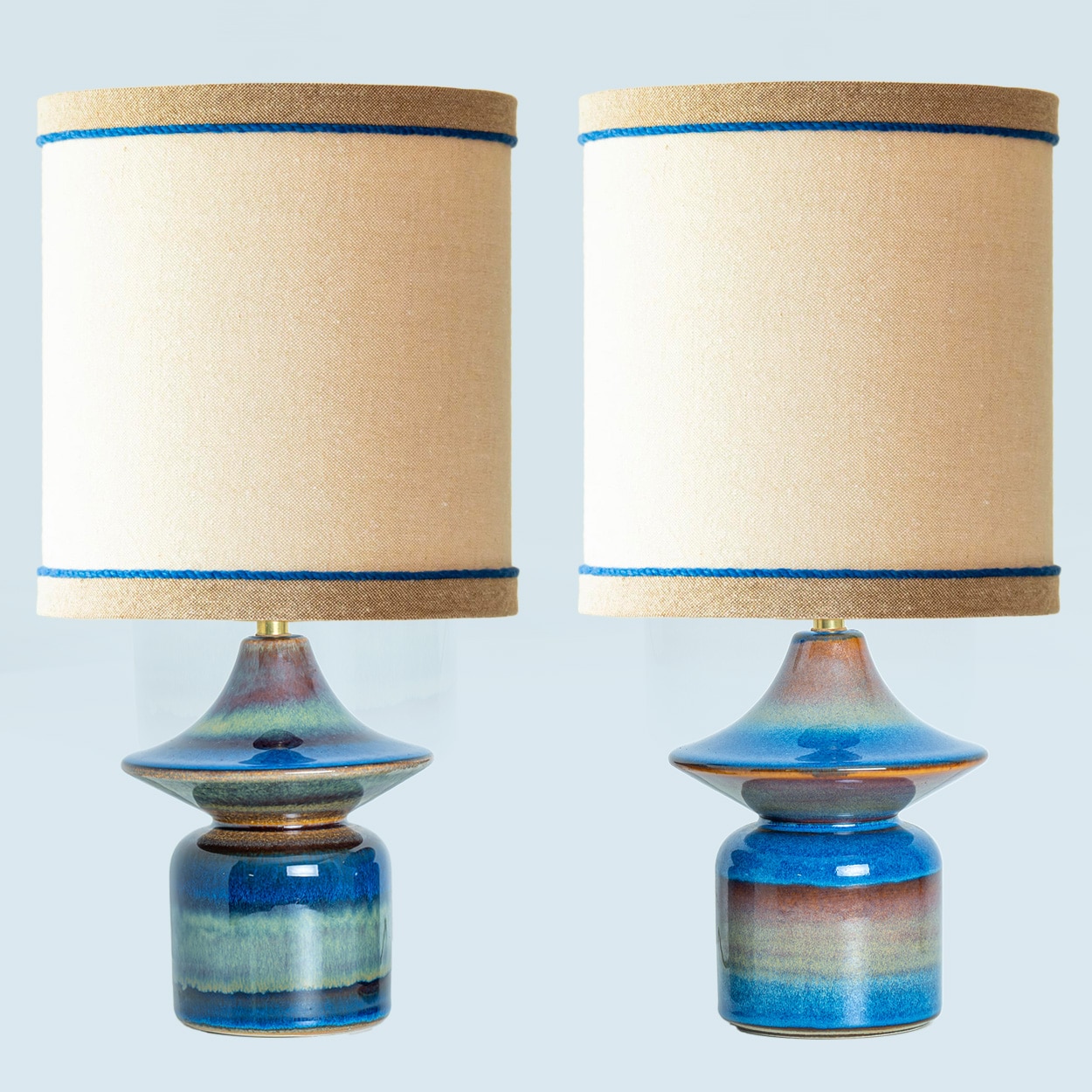 Pair of Blue Tiered Silhouette Ceramic Table Lamps by Soholm, Denmark 1960
