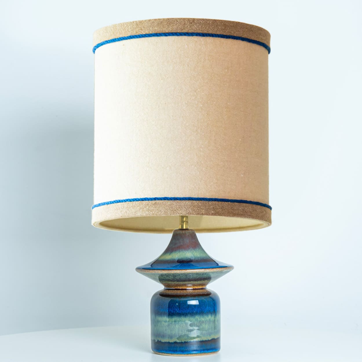 Pair of Blue Tiered Silhouette Ceramic Table Lamps by Soholm, Denmark 1960