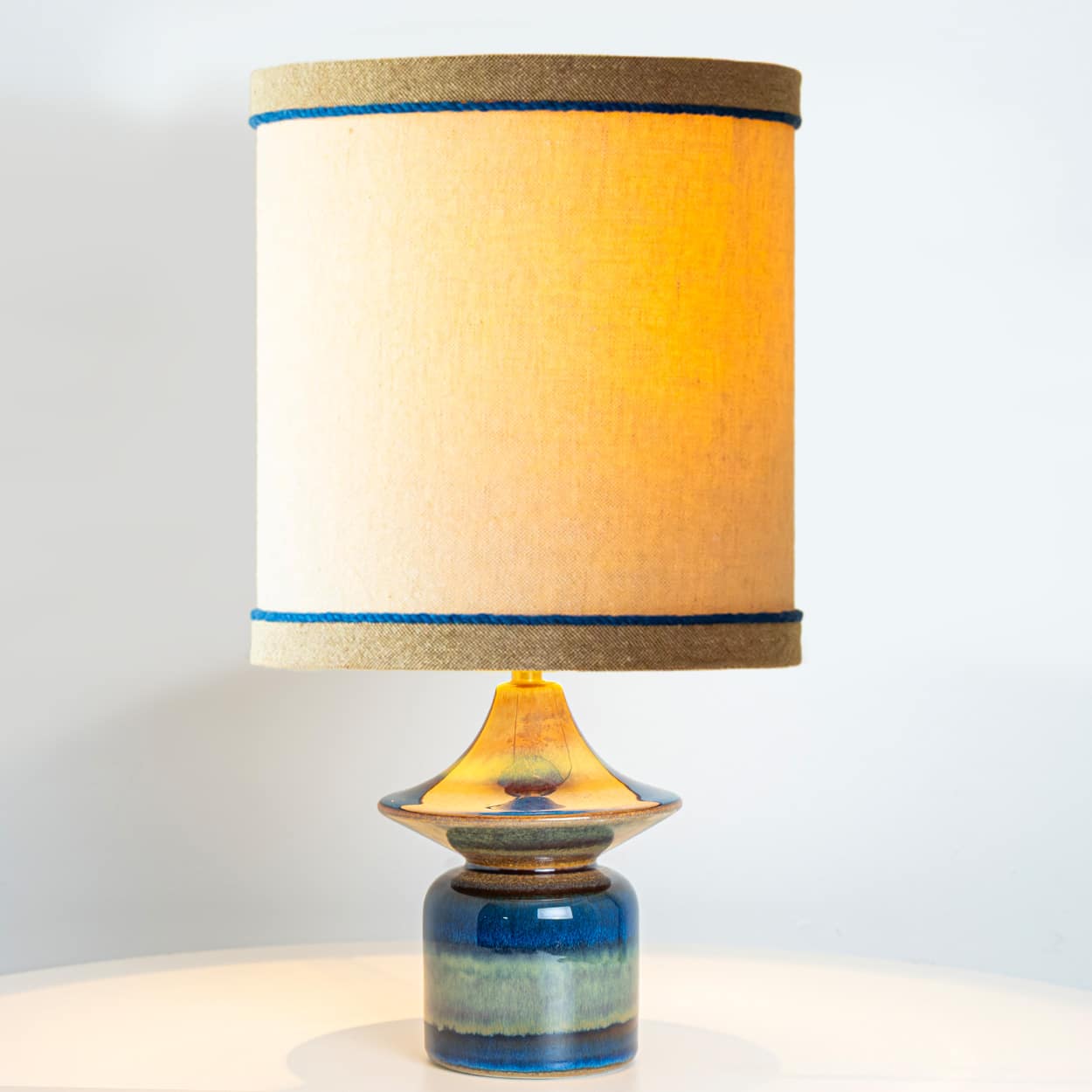 Pair of Blue Tiered Silhouette Ceramic Table Lamps by Soholm, Denmark 1960