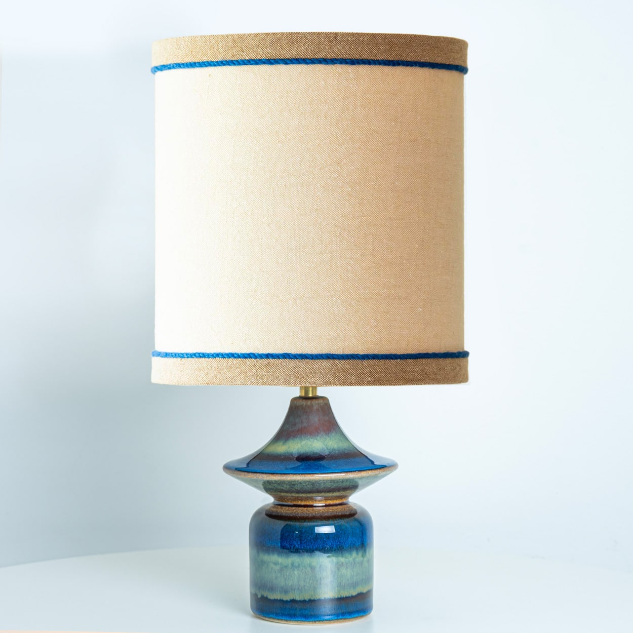 Pair of Blue Tiered Silhouette Ceramic Table Lamps by Soholm, Denmark 1960