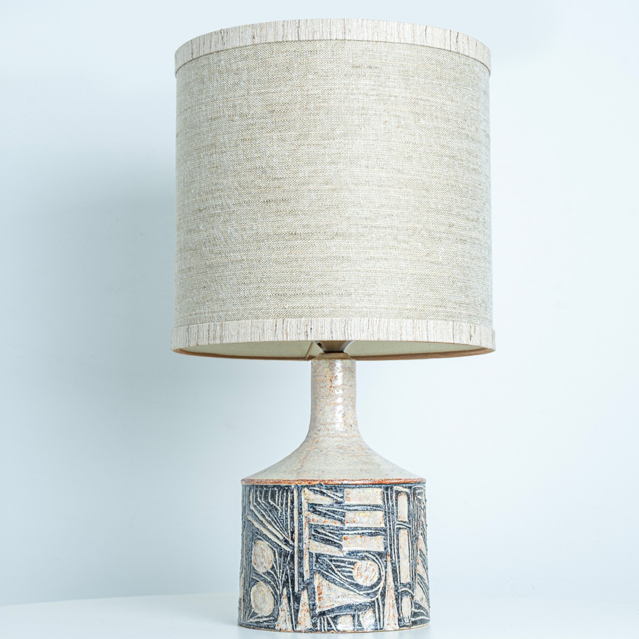 Pair of Large Grey Ceramic Table Lamps for Soholm with Silk Shade, Denmark 1960