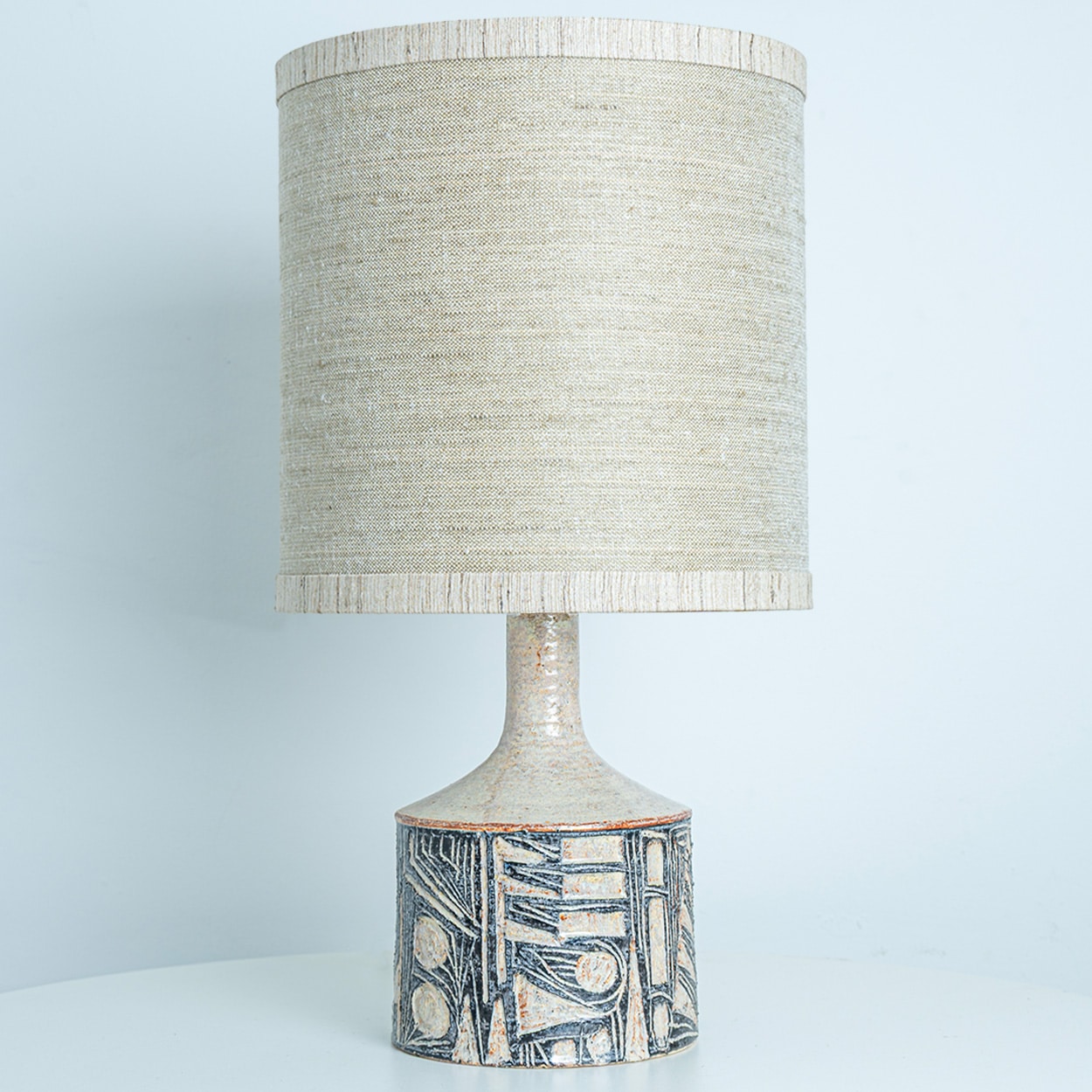 Pair of Large Grey Ceramic Table Lamps for Soholm with Silk Shade, Denmark 1960