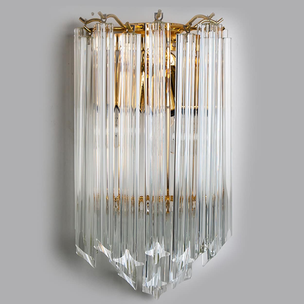 1 of the 3 Venini Style Triedroglass Clear Gold Glass Brass Sconces