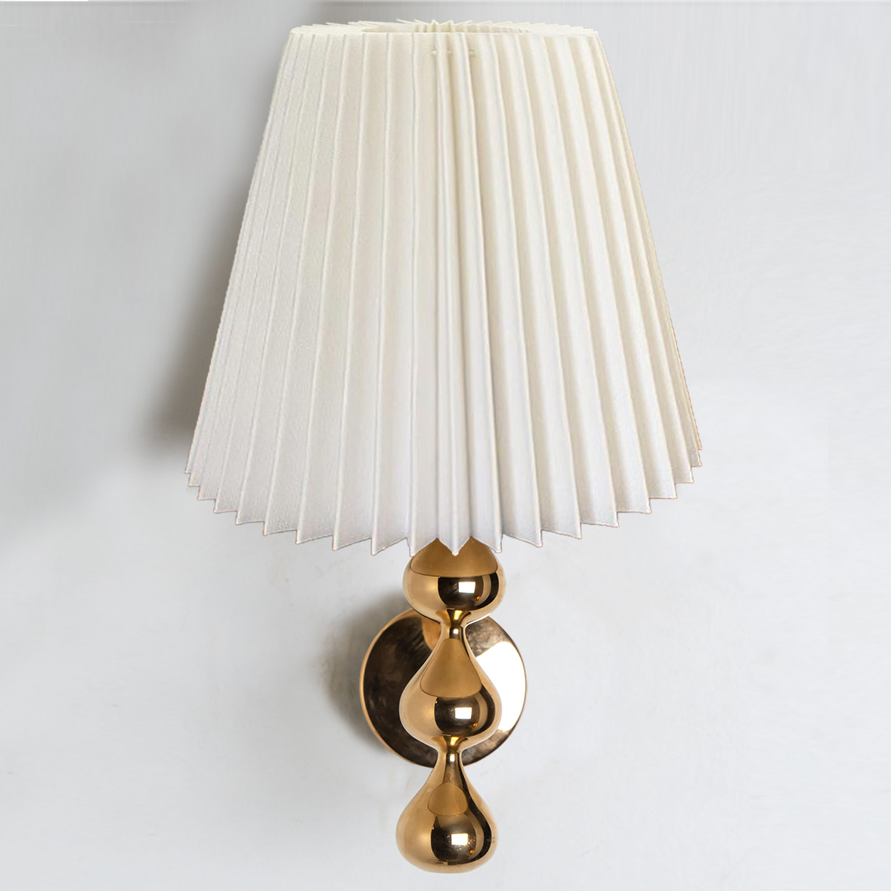 Pair of Asmussen 3 Drops Gold Plated Wall Lights with Pleated Lampshade, Denmark