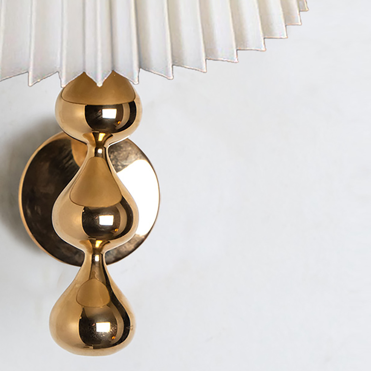 Pair of Asmussen 3 Drops Gold Plated Wall Lights with Pleated Lampshade, Denmark
