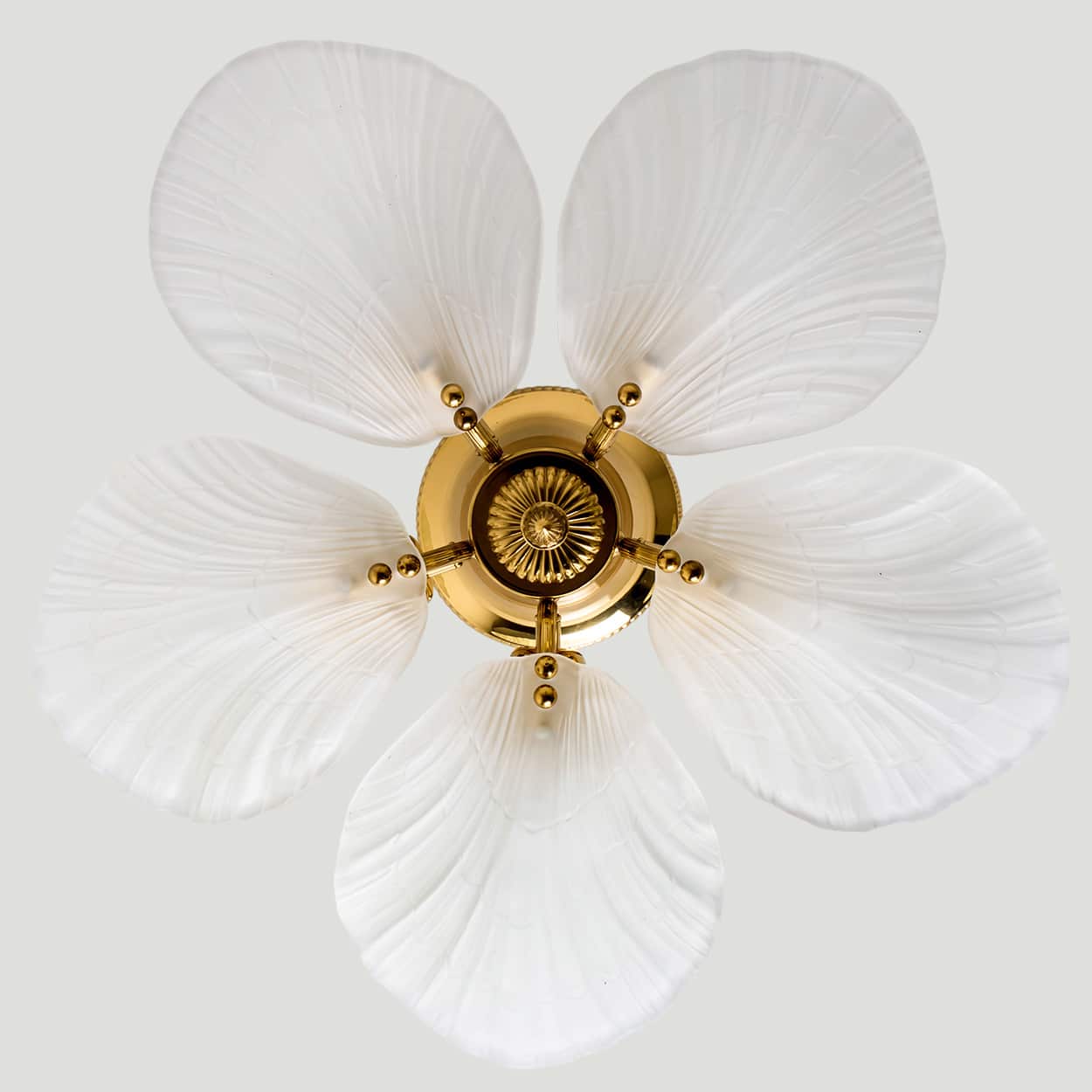 Beautiful Murano Glass and Brass five Leaves Chandelier, 1970s