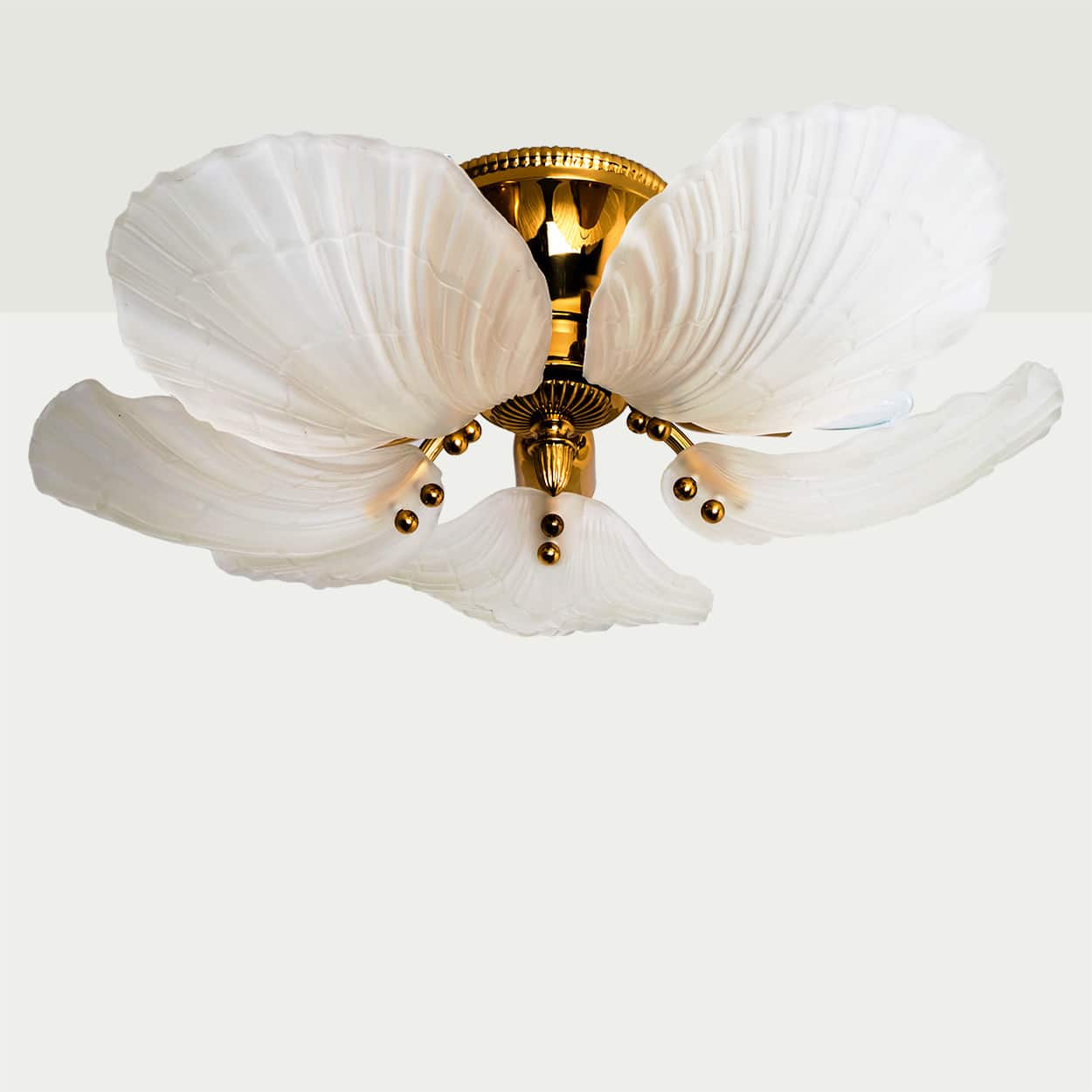 Beautiful Murano Glass and Brass five Leaves Chandelier, 1970s