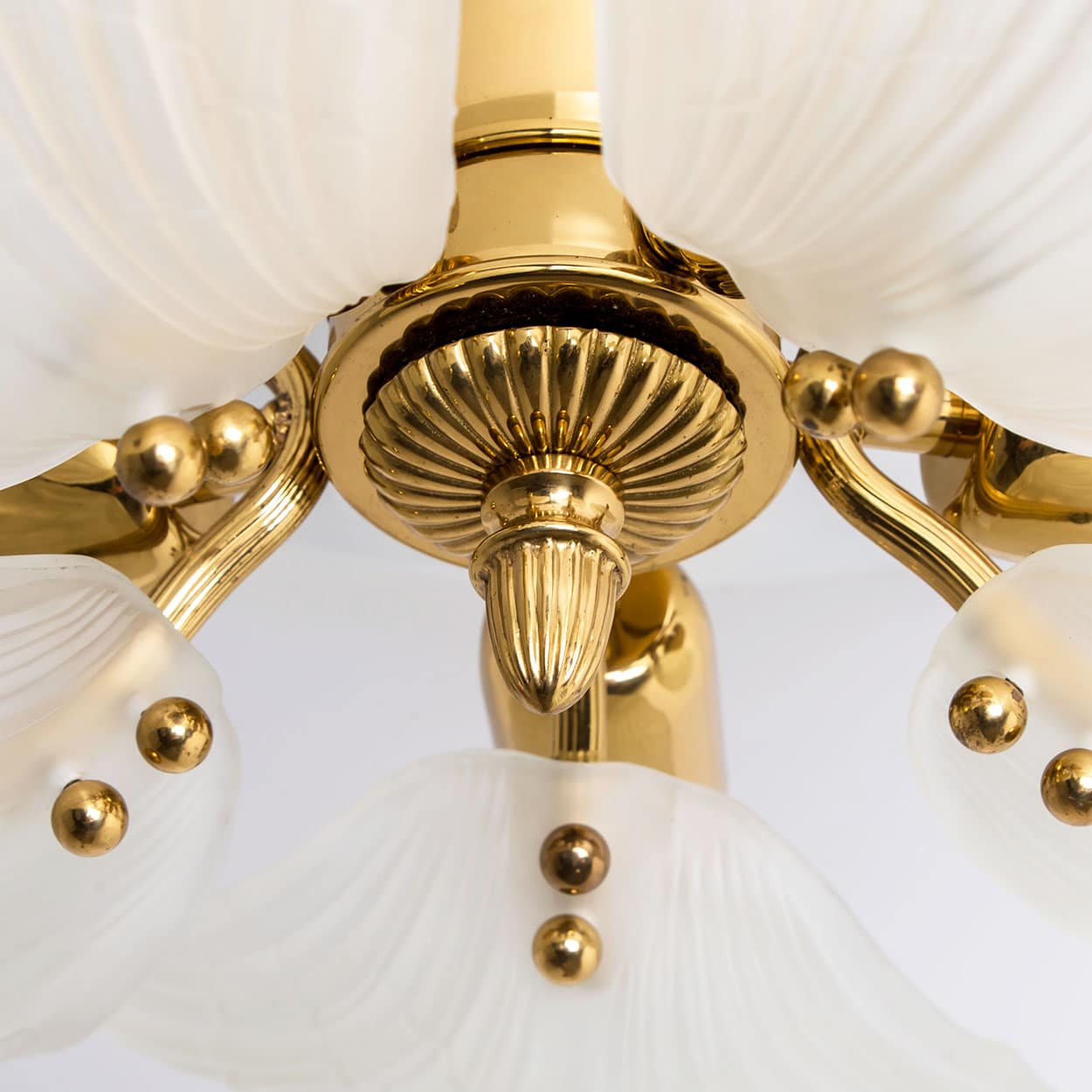 Beautiful Murano Glass and Brass five Leaves Chandelier, 1970s