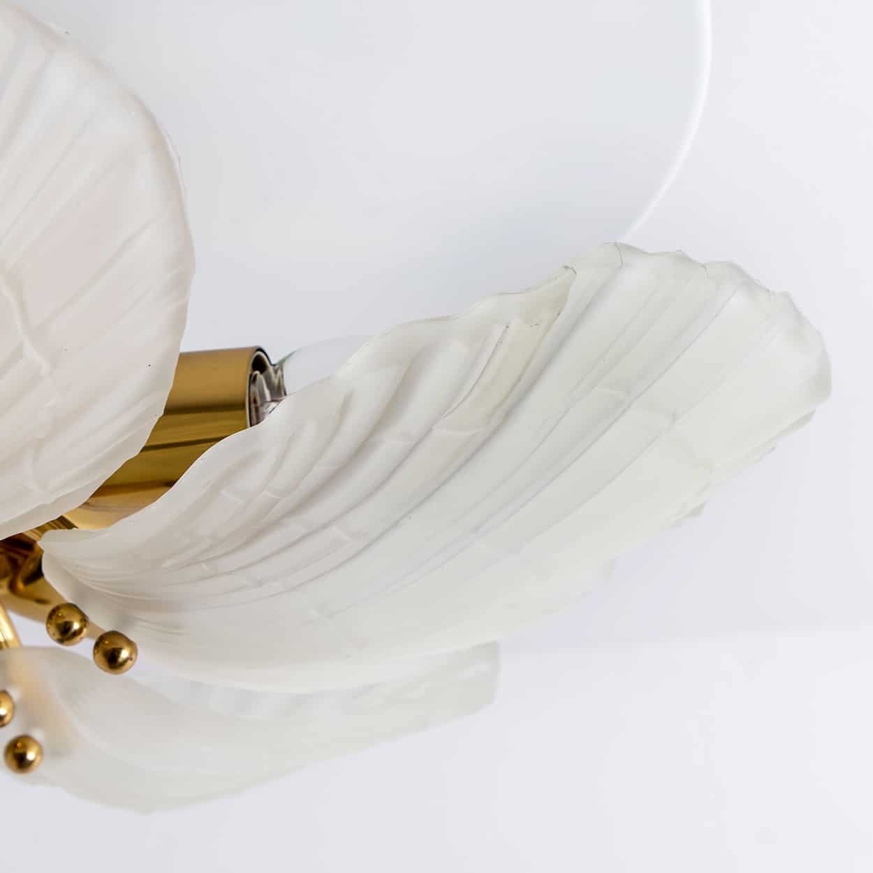 Beautiful Murano Glass and Brass five Leaves Chandelier, 1970s