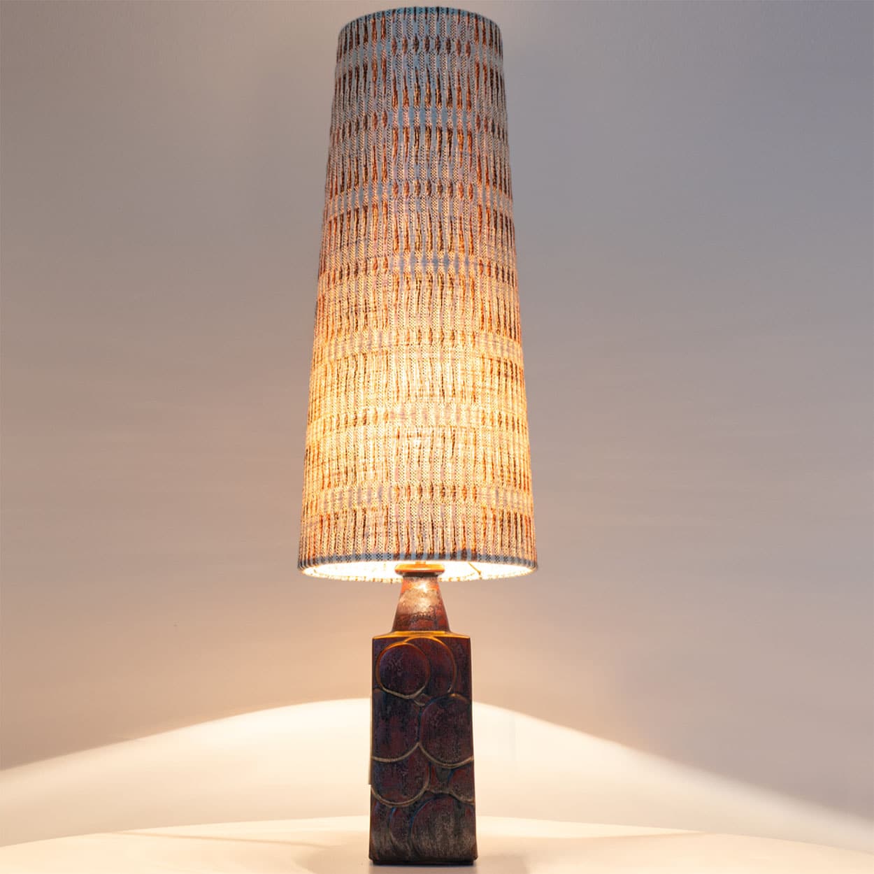Brown Ceramic Floor Table Lamp with Custom Made Lampshade with Pattern