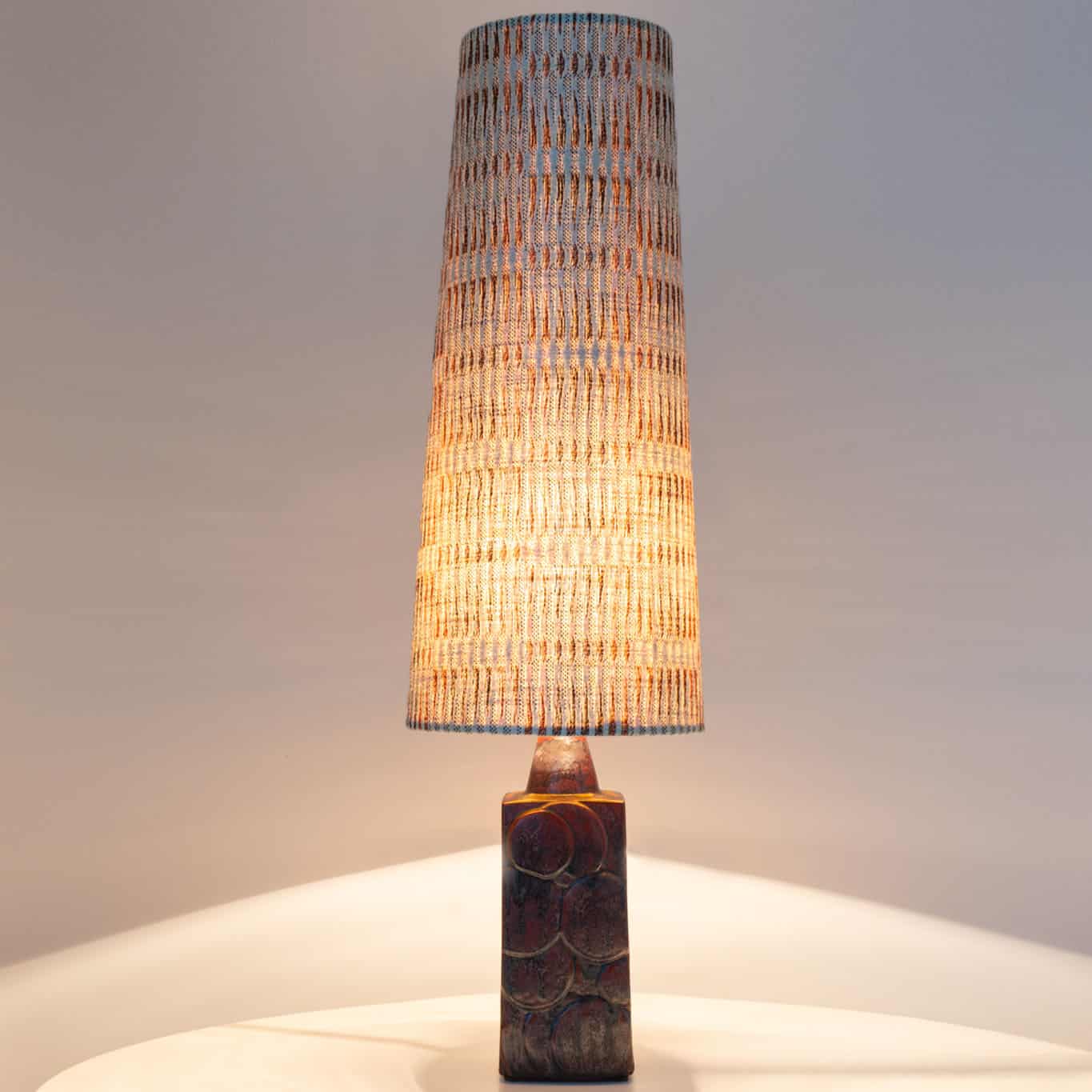 Brown Ceramic Floor Table Lamp with Custom Made Lampshade with Pattern