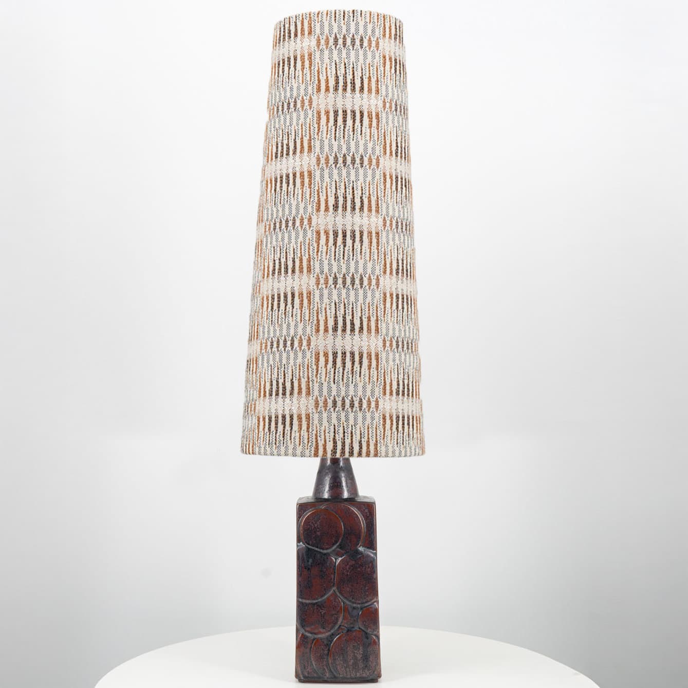 Brown Ceramic Floor Table Lamp with Custom Made Lampshade with Pattern