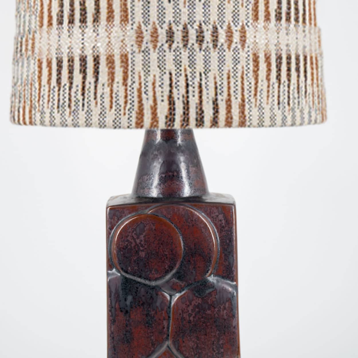 Brown Ceramic Floor Table Lamp with Custom Made Lampshade with Pattern