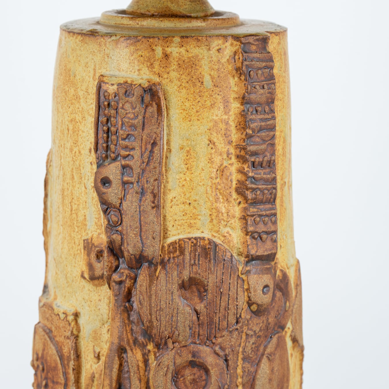 XL Ceramic Table Lamp B. Rooke, Earth Tones Lampshade by R. Houben, 1970