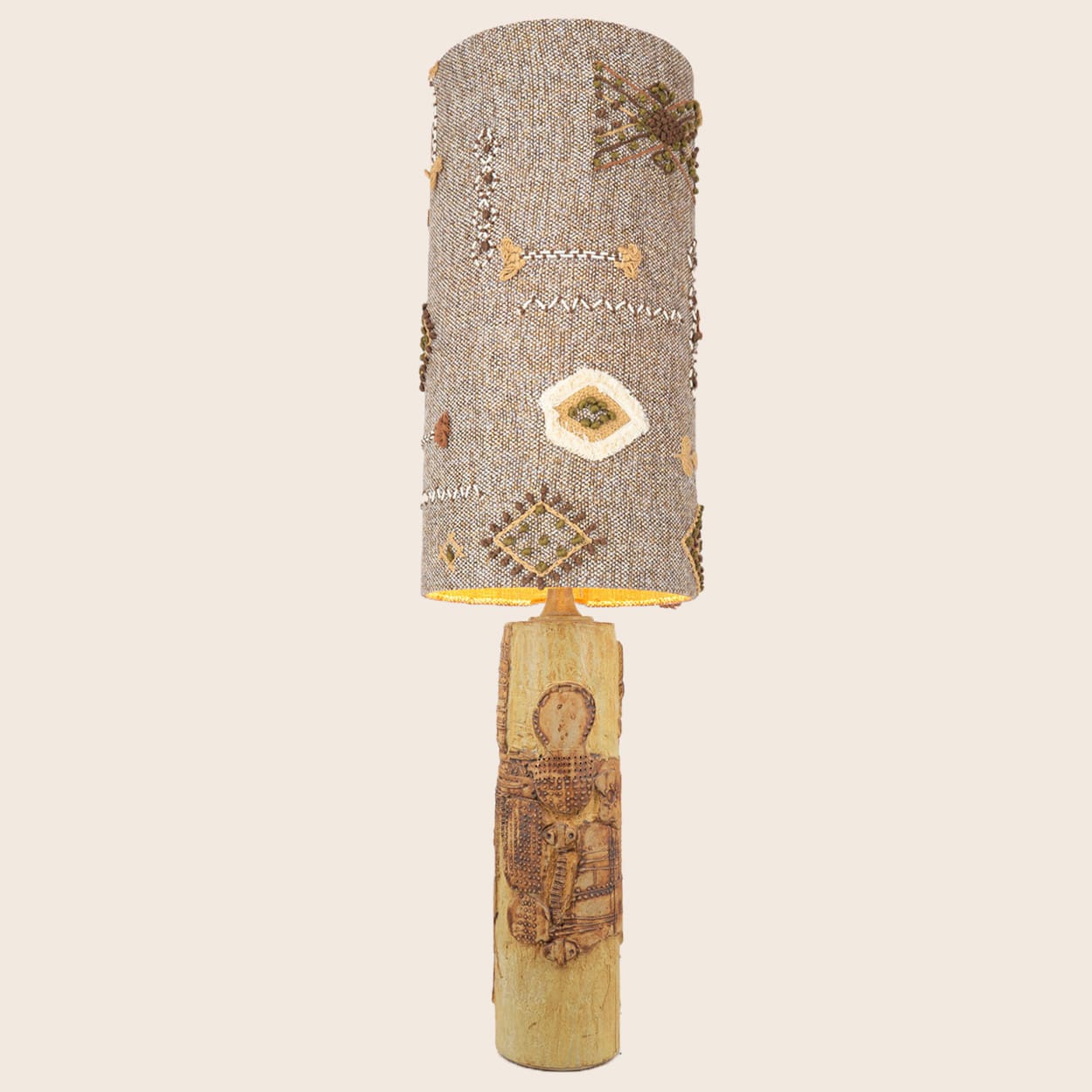 XL Ceramic Table Lamp B. Rooke, Earth Tones Lampshade by R. Houben, 1970
