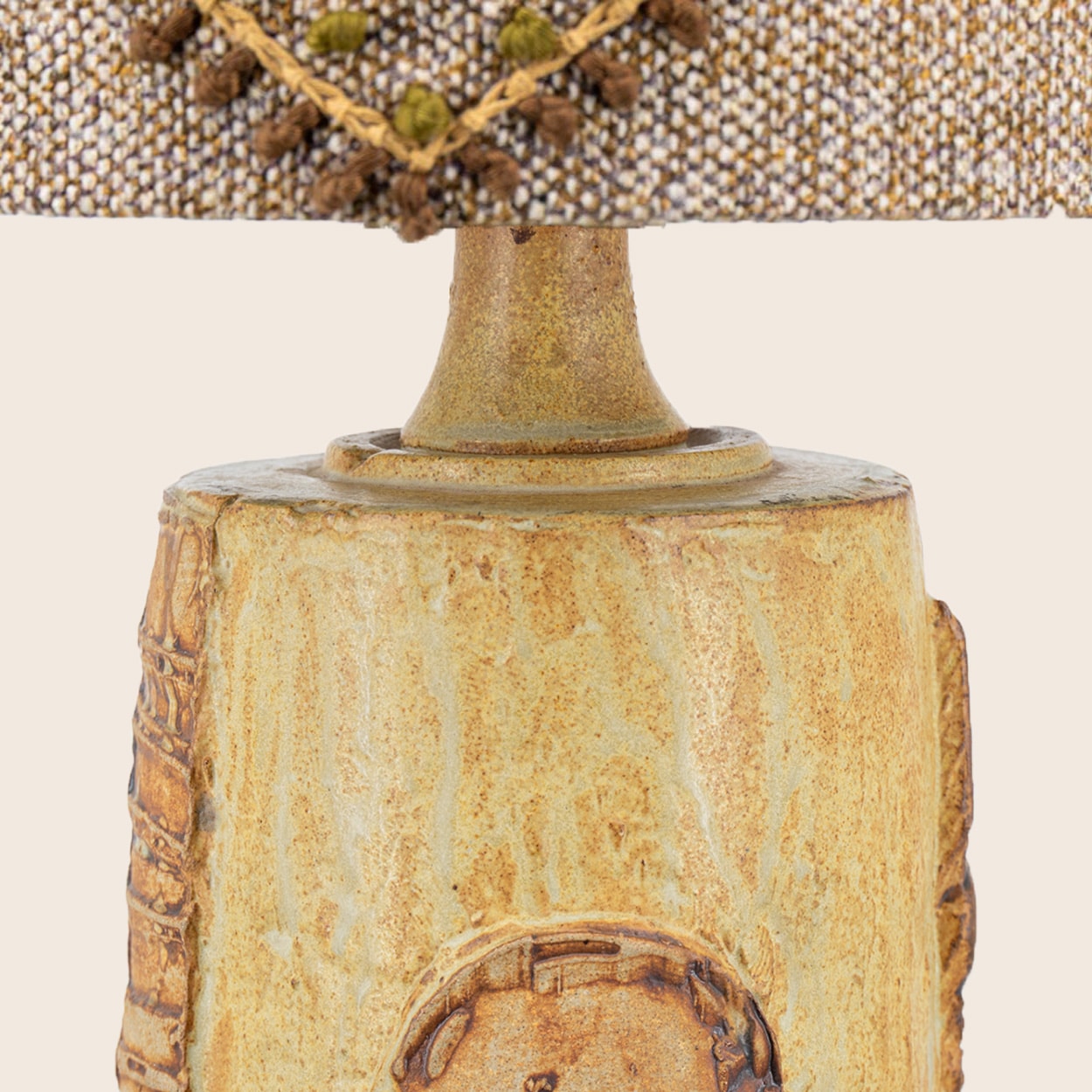 XL Ceramic Table Lamp B. Rooke, Earth Tones Lampshade by R. Houben, 1970