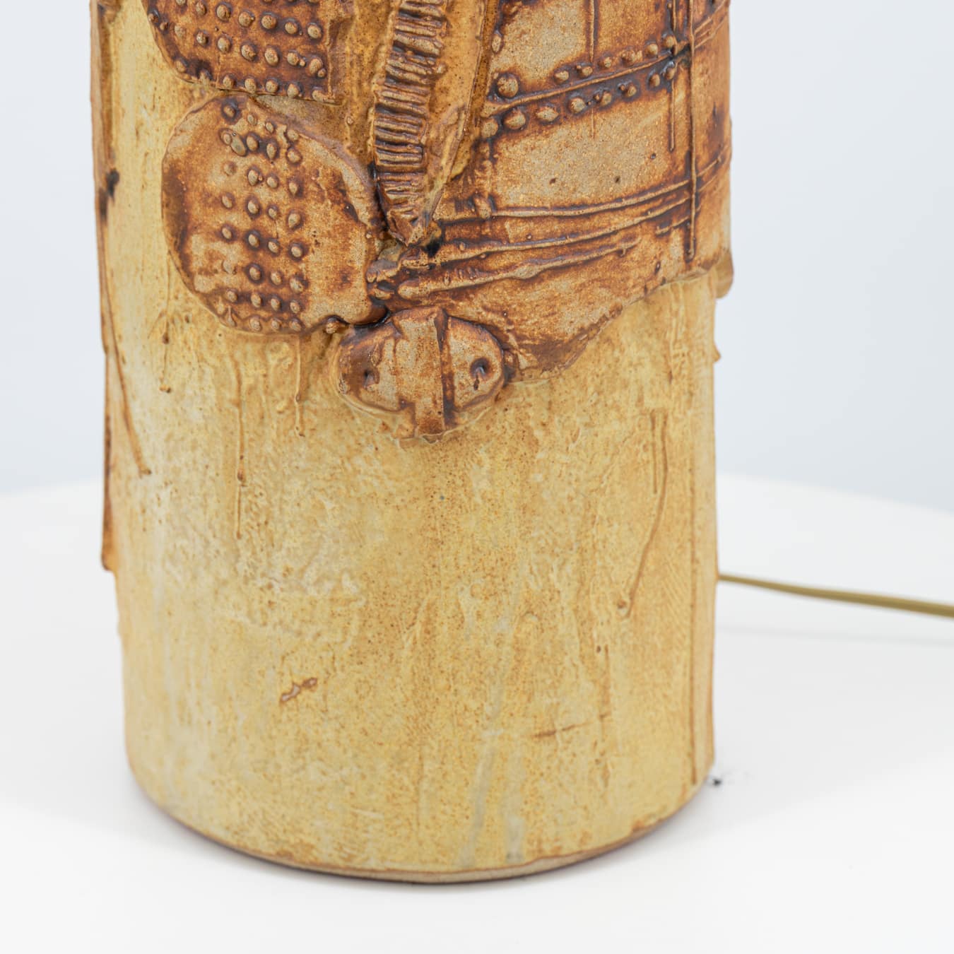 XL Ceramic Table Lamp B. Rooke, Earth Tones Lampshade by R. Houben, 1970