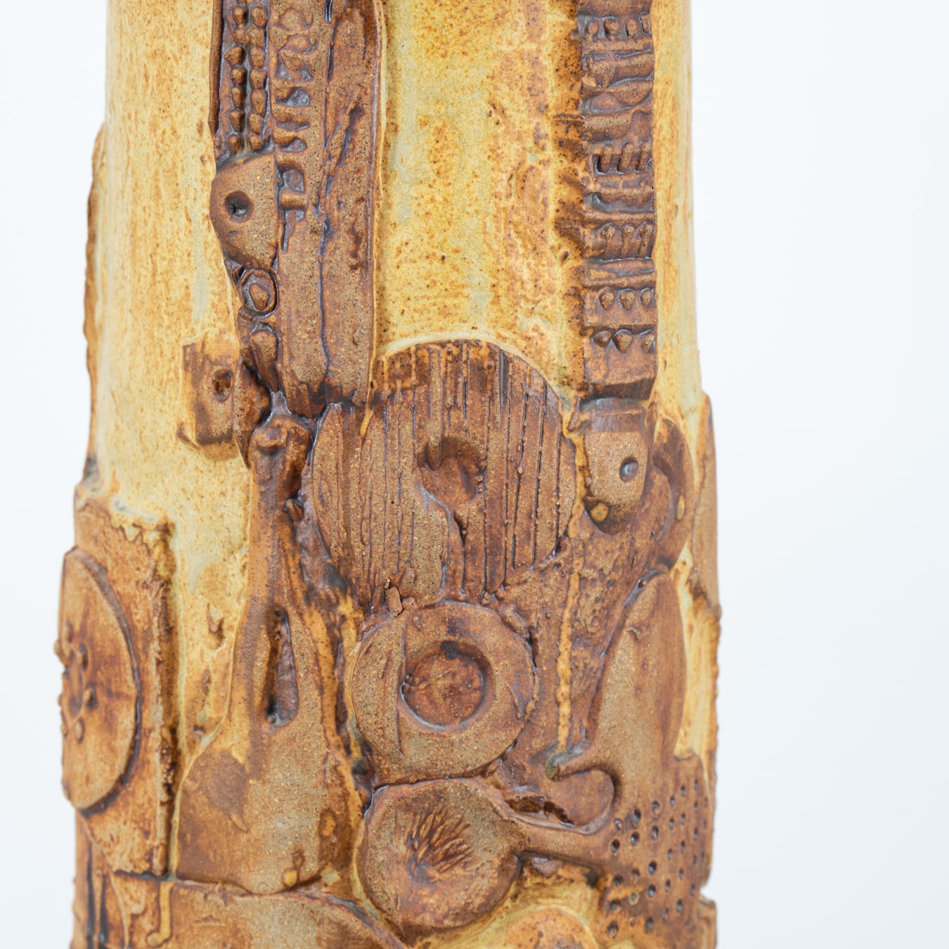 XL Ceramic Table Lamp B. Rooke, Earth Tones Lampshade by R. Houben, 1970