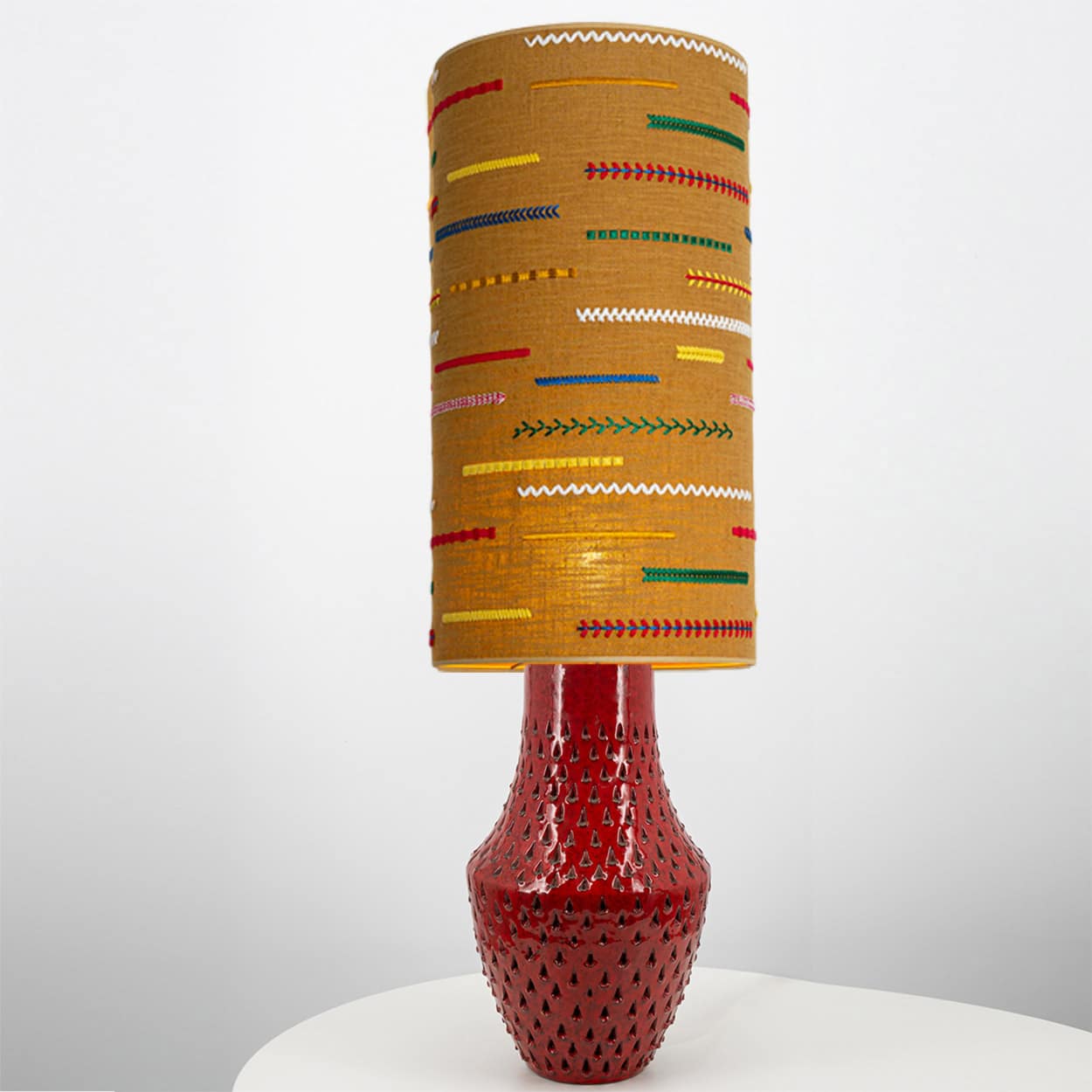 Fratelli Fanciullacci Ceramic Table Lamp with Custom Made Multicolor Lampshade