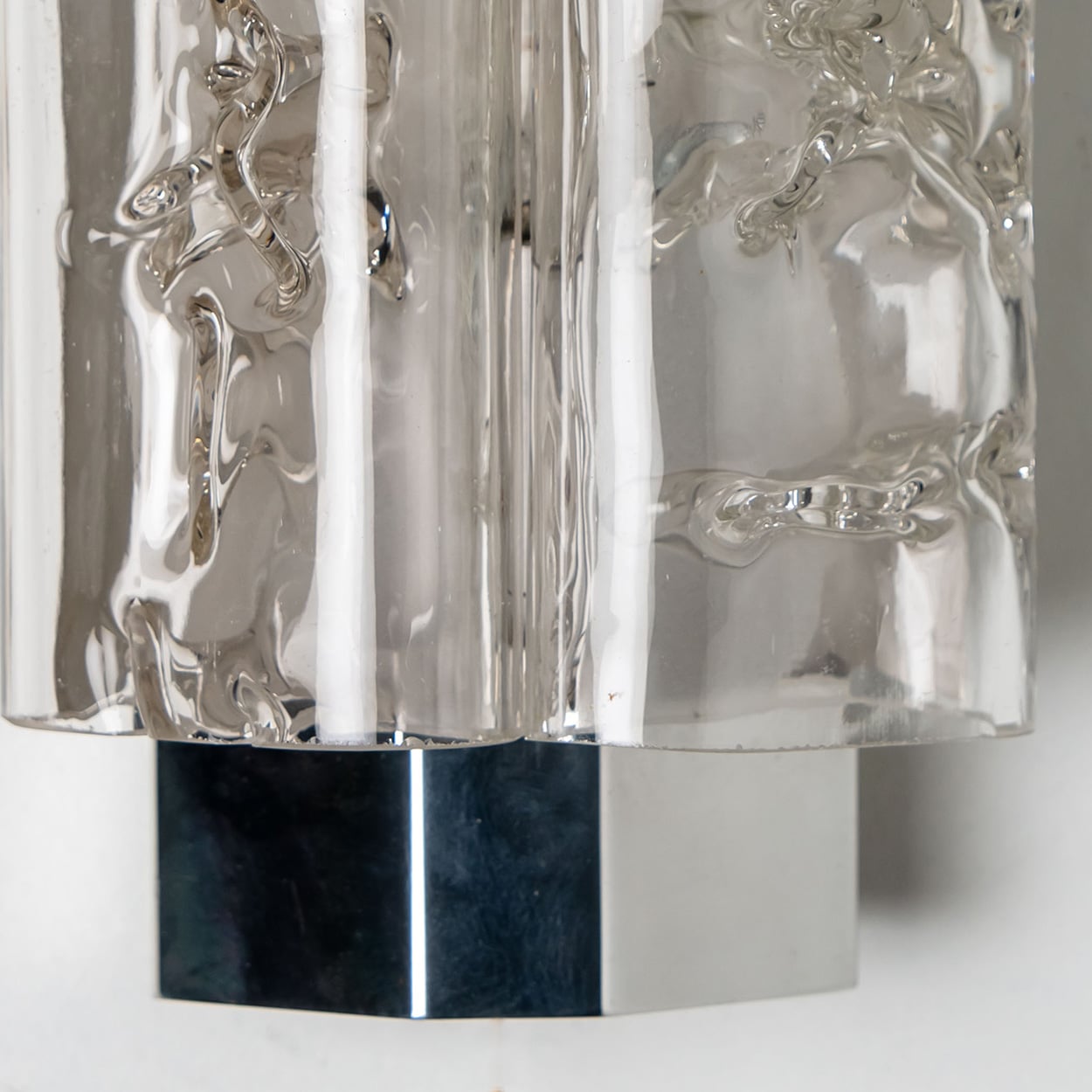 Pair of Structured Ice Glass and Chrome Wall Sconces by Doria, 1970