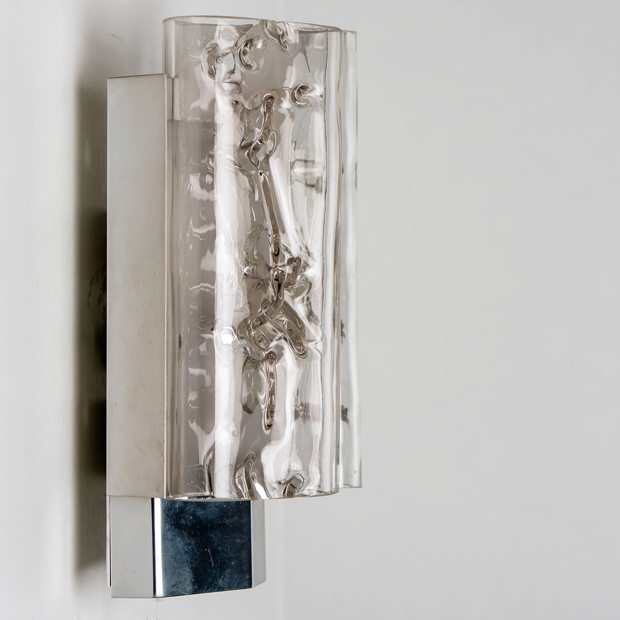 Pair of Structured Ice Glass and Chrome Wall Sconces by Doria, 1970