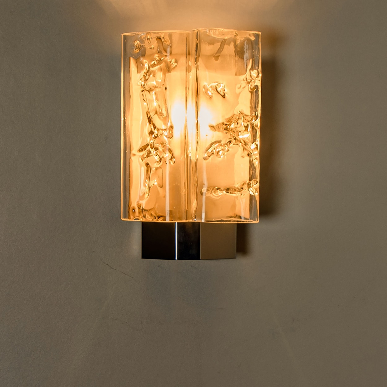 Pair of Structured Ice Glass and Chrome Wall Sconces by Doria, 1970