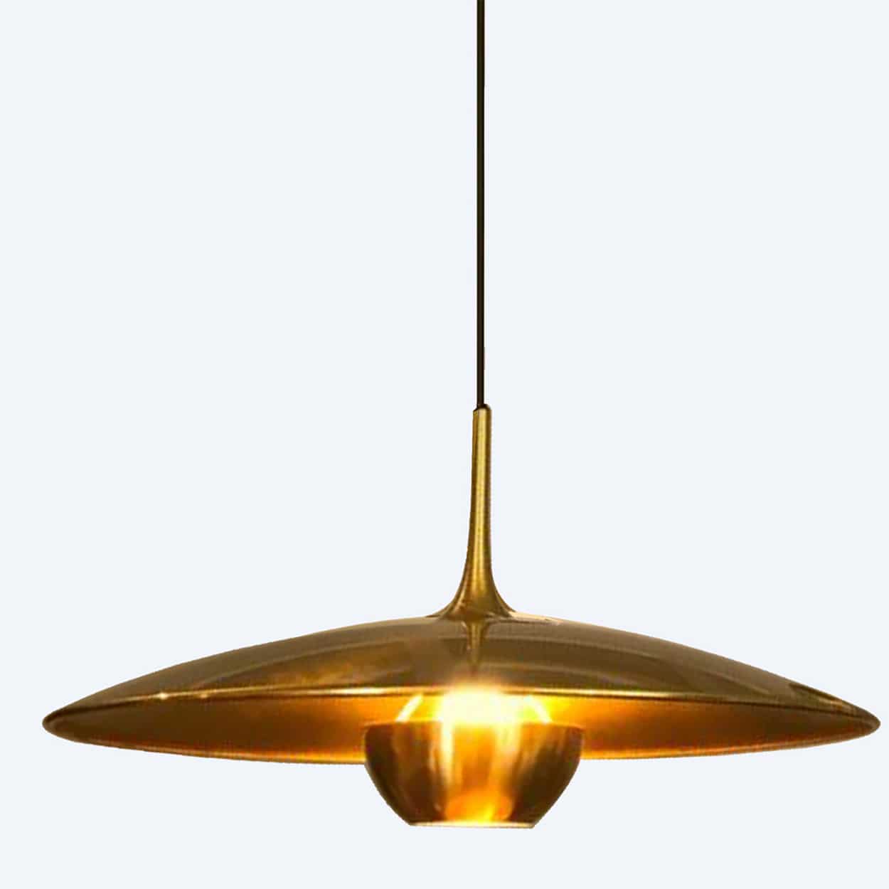 1 of the 3 Brass Onos Fixtures by Florian Schulz with Black Cord