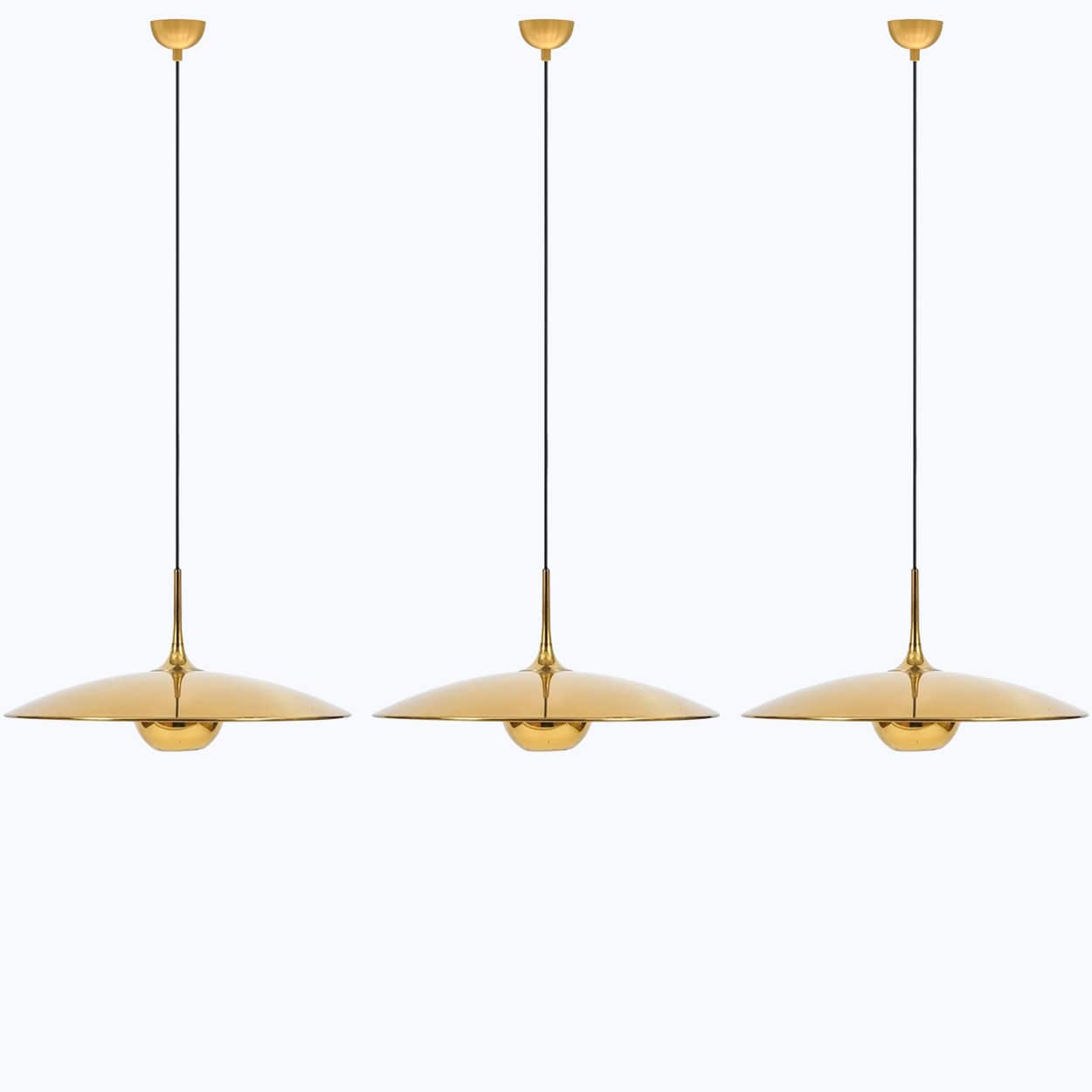 1 of the 3 Brass Onos Fixtures by Florian Schulz with Black Cord