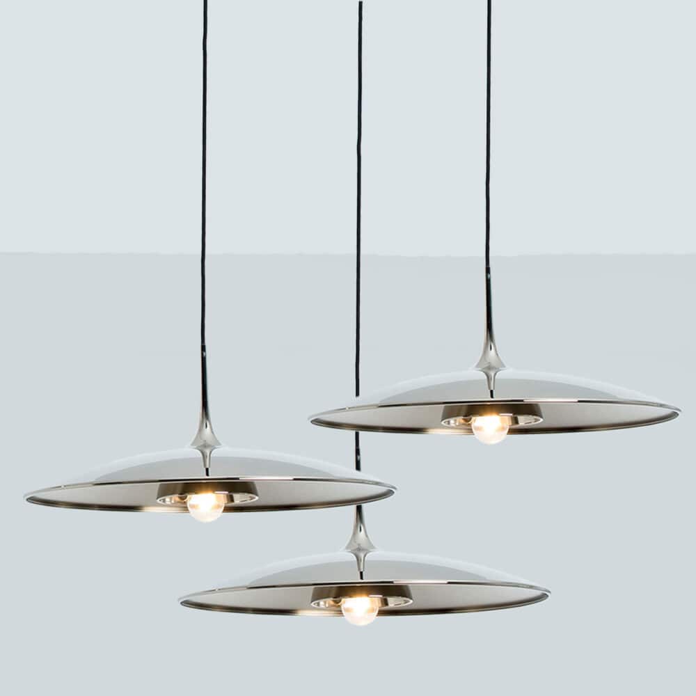 1 of the 3 Chrome Onos Fixtures by Florian Schulz with Black Cord