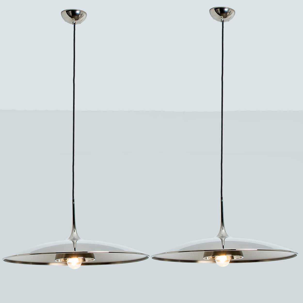 1 of the 3 Chrome Onos Fixtures by Florian Schulz with Black Cord