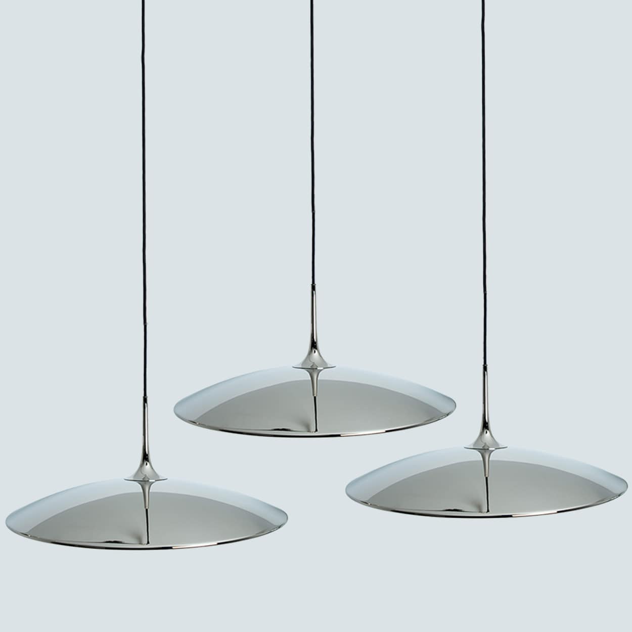 1 of the 3 Chrome Onos Fixtures by Florian Schulz with Black Cord