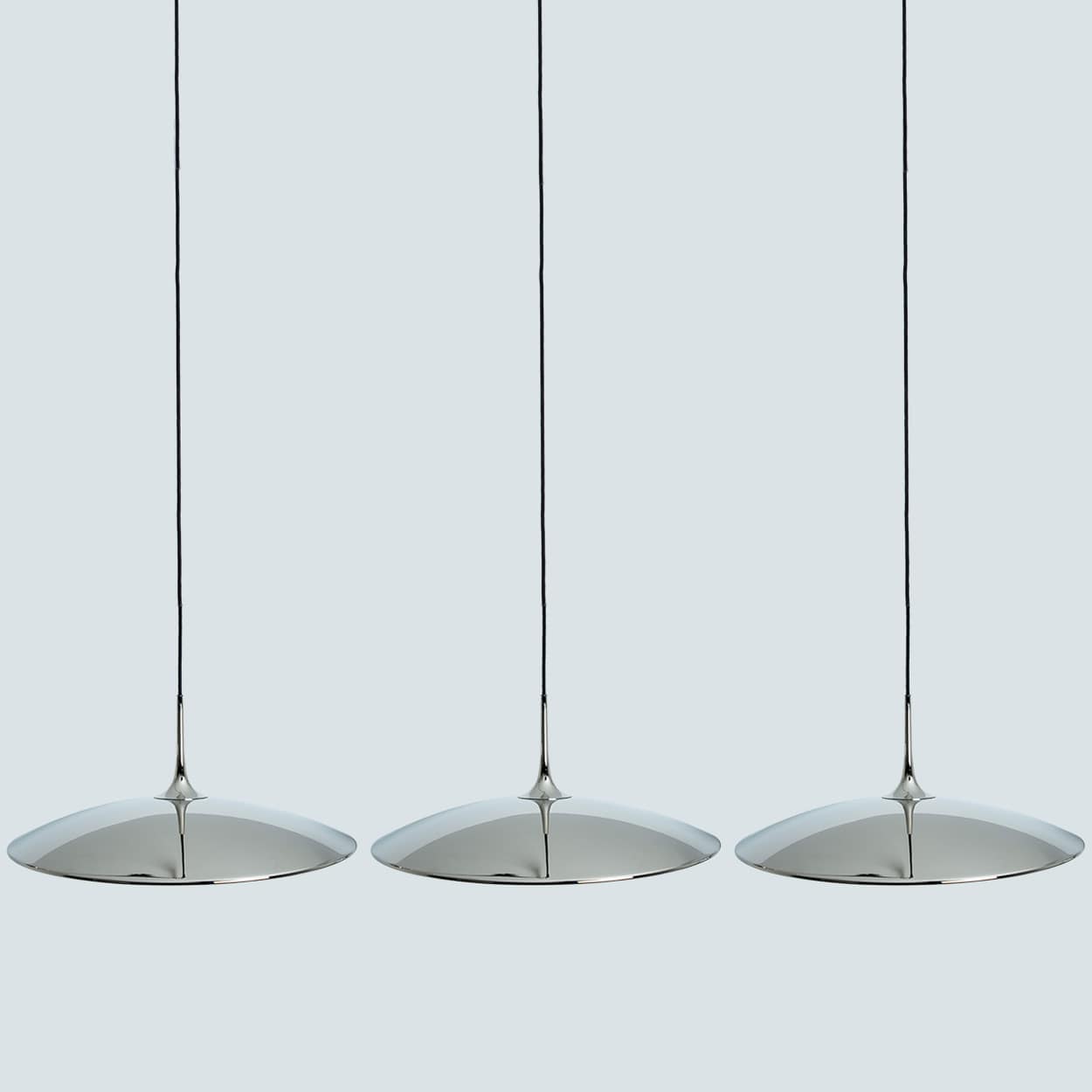 1 of the 3 Chrome Onos Fixtures by Florian Schulz with Black Cord