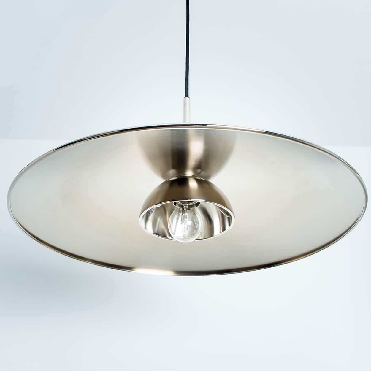 1 of the 3 Chrome Onos Fixtures by Florian Schulz with Black Cord