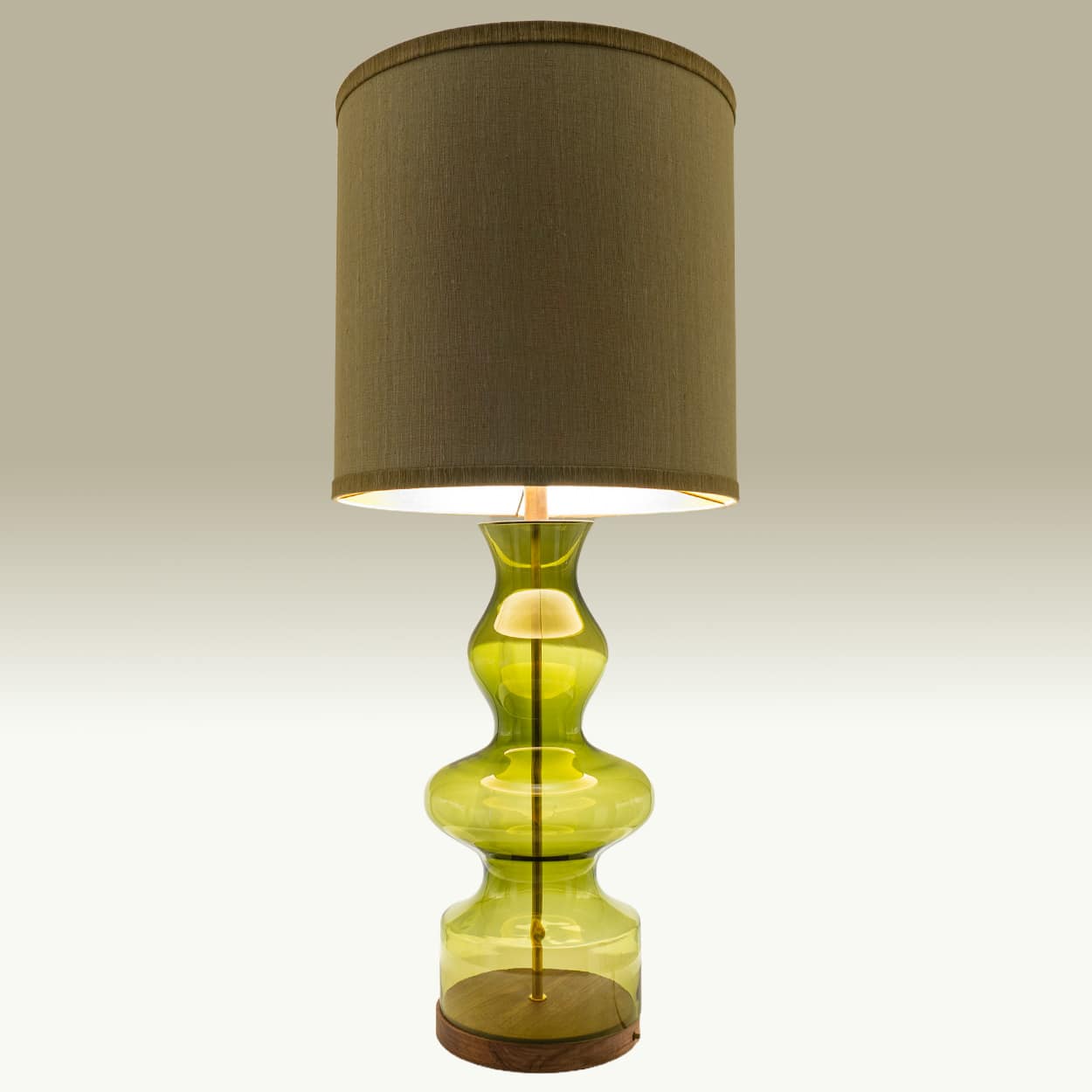 Several 2 XL Glass Green Shaped Table Lamps with Silk Lampshades R. Houben