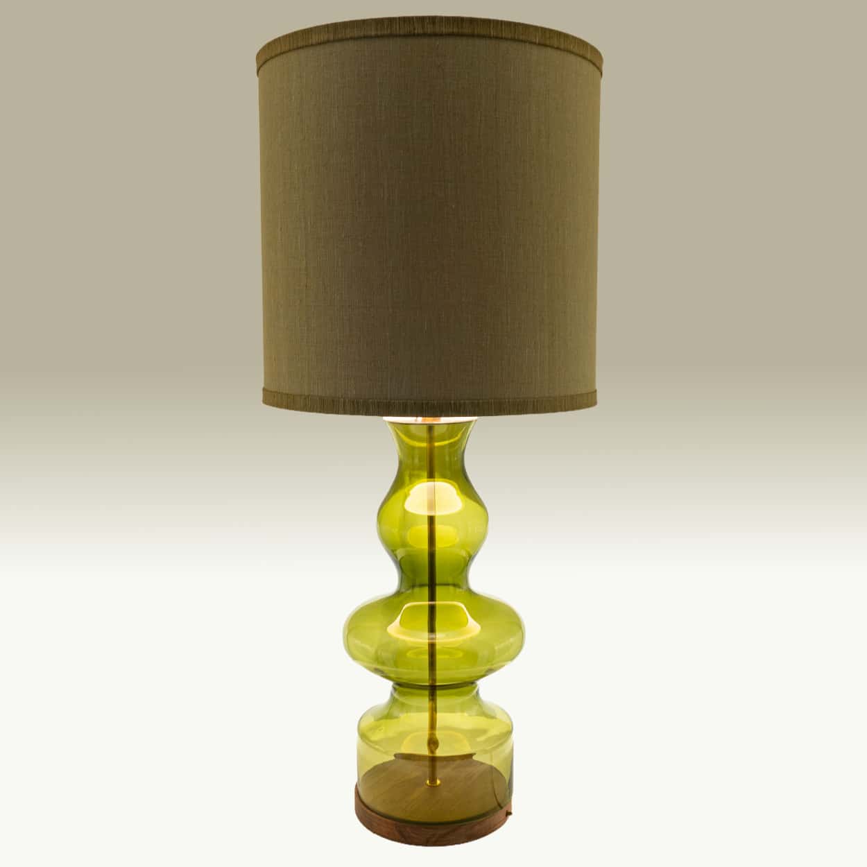 Several 2 XL Glass Green Shaped Table Lamps with Silk Lampshades R. Houben