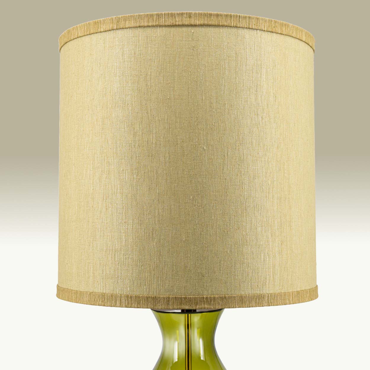 Several 2 XL Glass Green Shaped Table Lamps with Silk Lampshades R. Houben