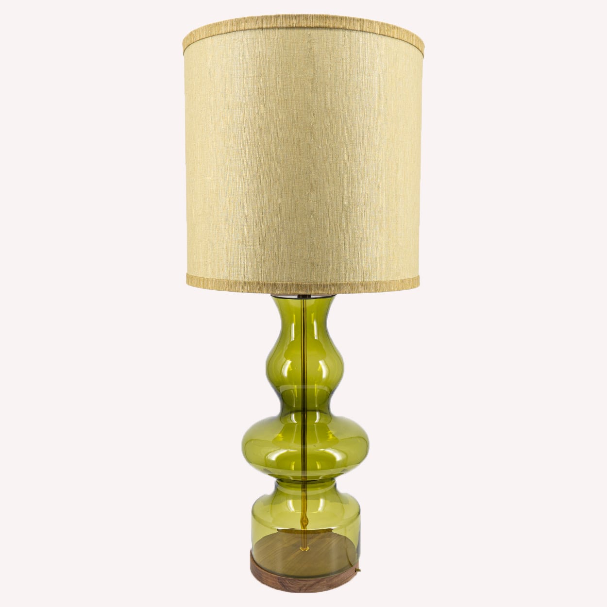 Several 2 XL Glass Green Shaped Table Lamps with Silk Lampshades R. Houben