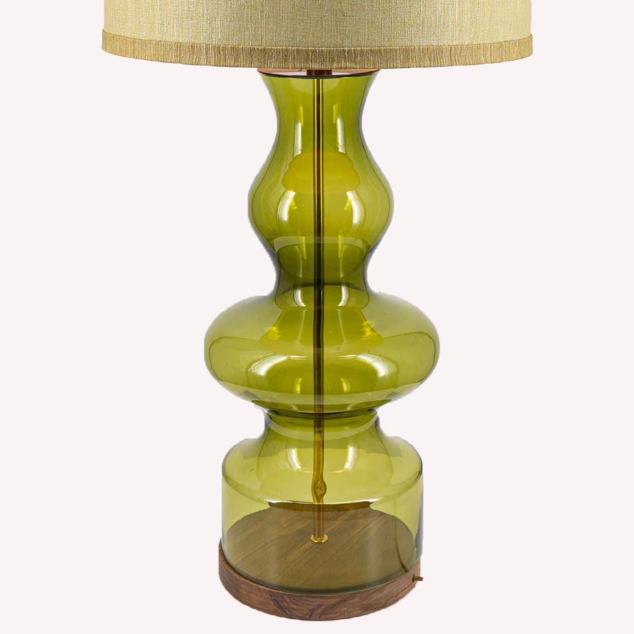 Several 2 XL Glass Green Shaped Table Lamps with Silk Lampshades R. Houben