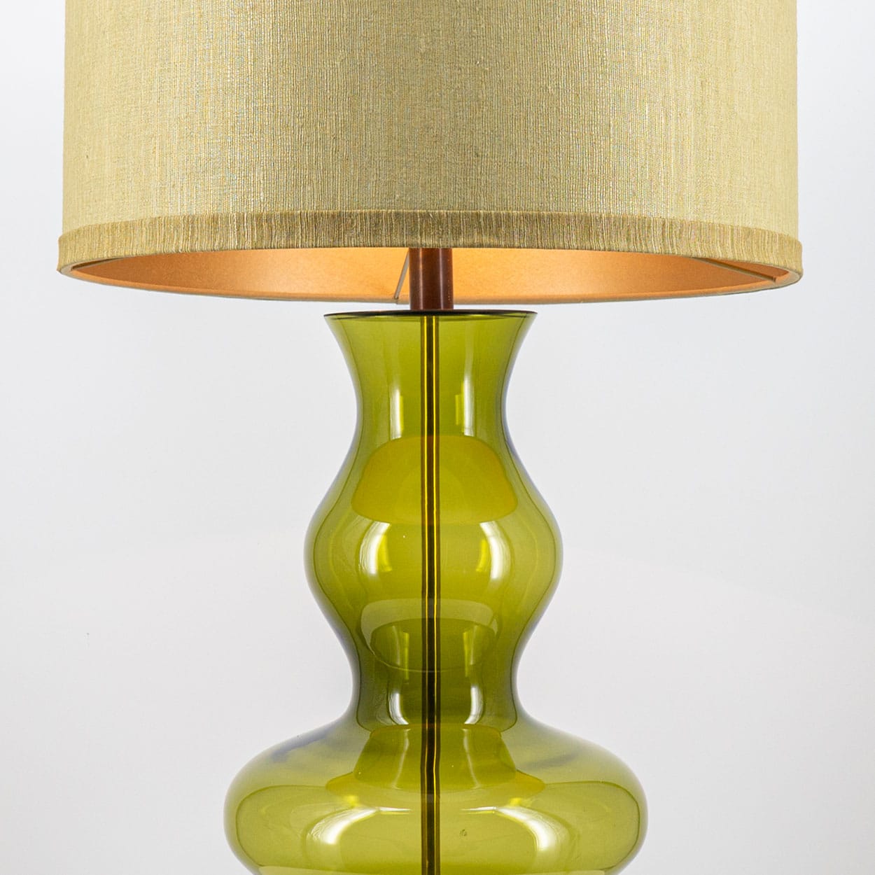 Several 2 XL Glass Green Shaped Table Lamps with Silk Lampshades R. Houben