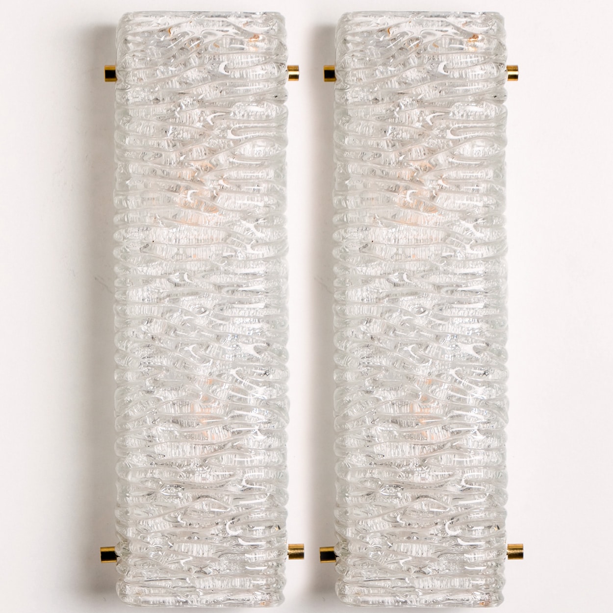 Several Large Structured Kaiser Wave Glass and Brass Wall Lights, 1970