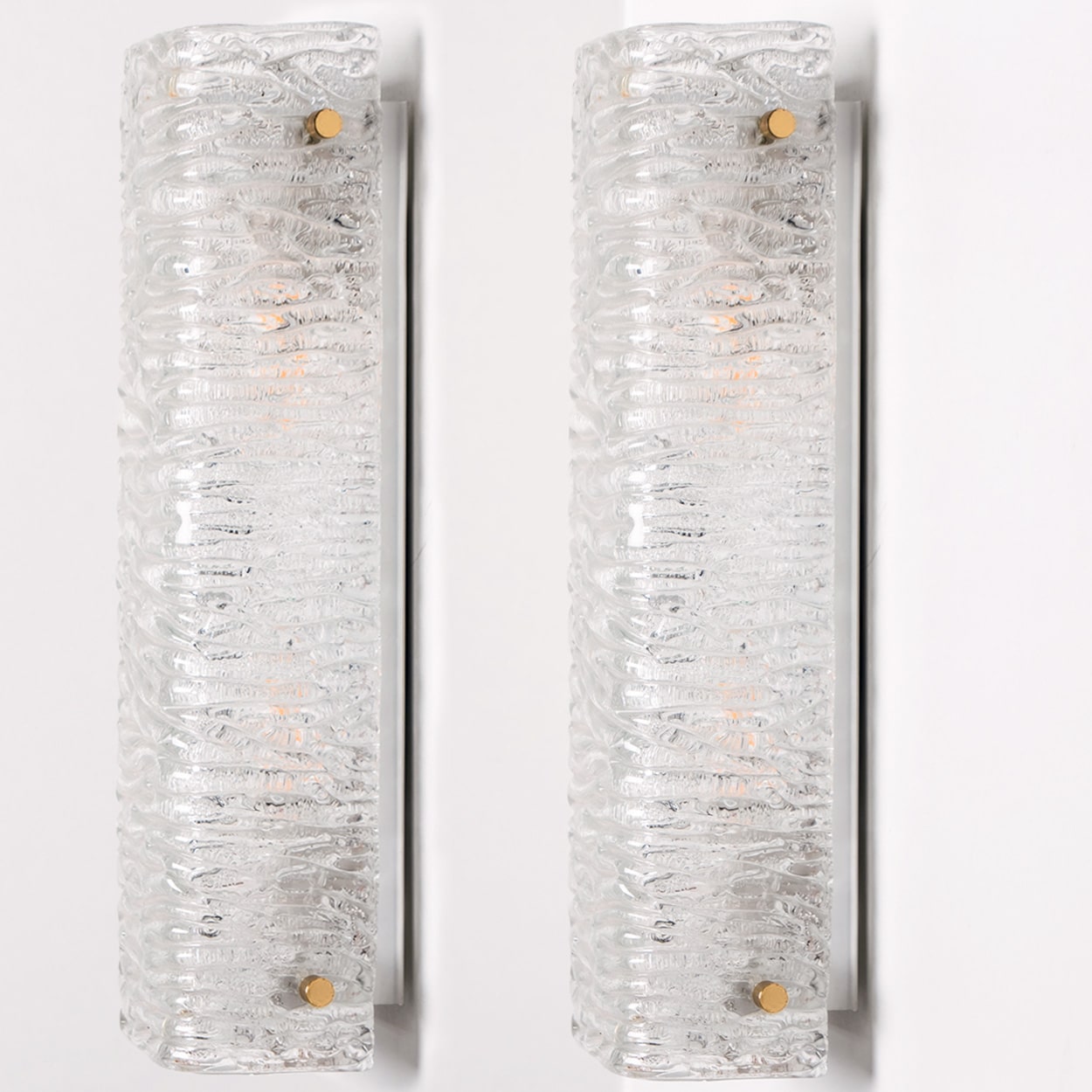 Several Large Structured Kaiser Wave Glass and Brass Wall Lights, 1970