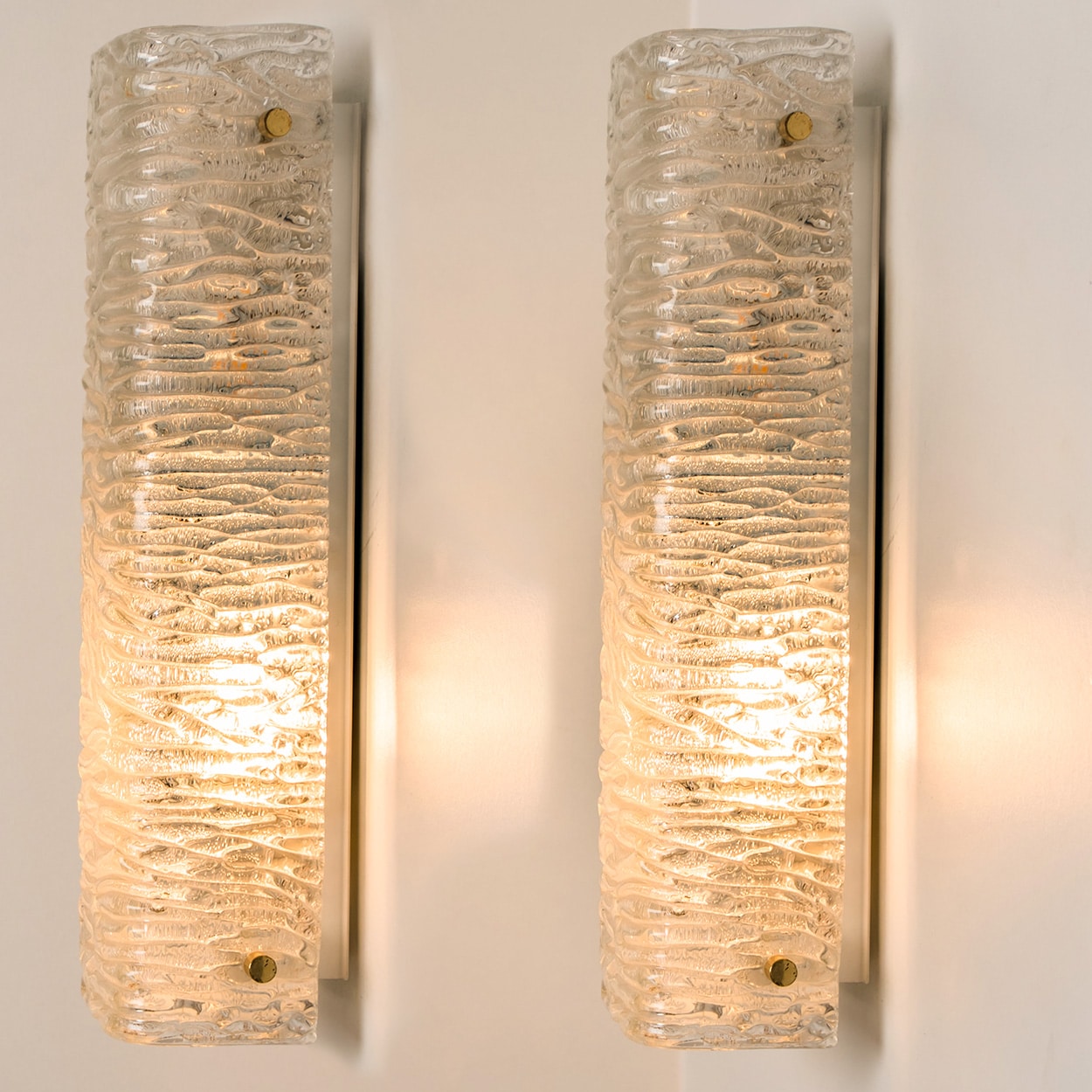 Several Large Structured Kaiser Wave Glass and Brass Wall Lights, 1970