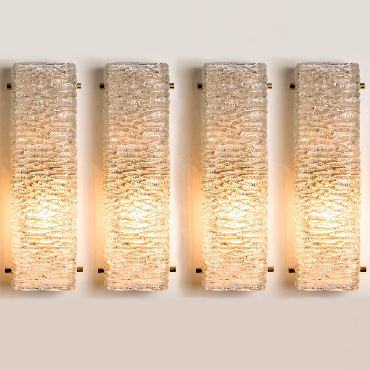 Several Large Structured Kaiser Wave Glass and Brass Wall Lights, 1970