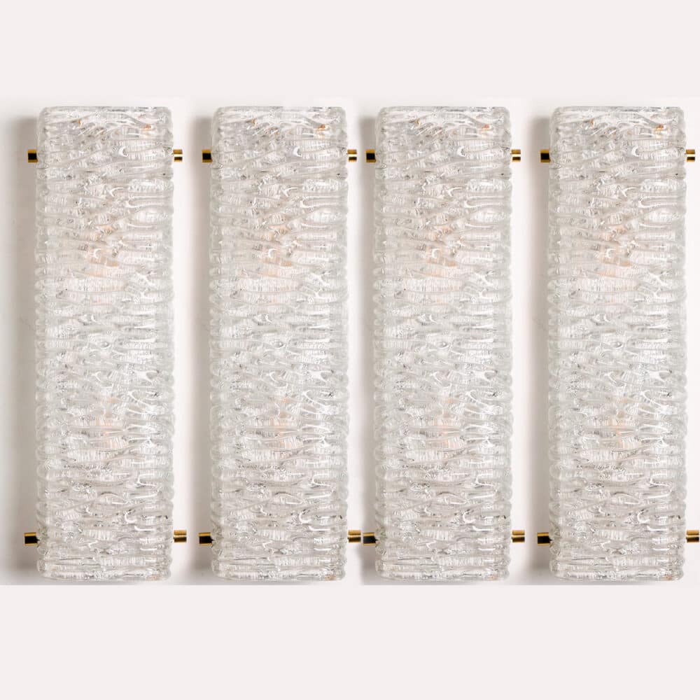 Several Large Structured Kaiser Wave Glass and Brass Wall Lights, 1970