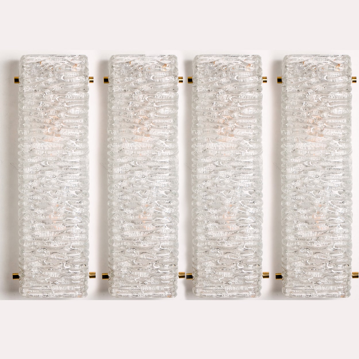 Several Large Structured Kaiser Wave Glass and Brass Wall Lights, 1970